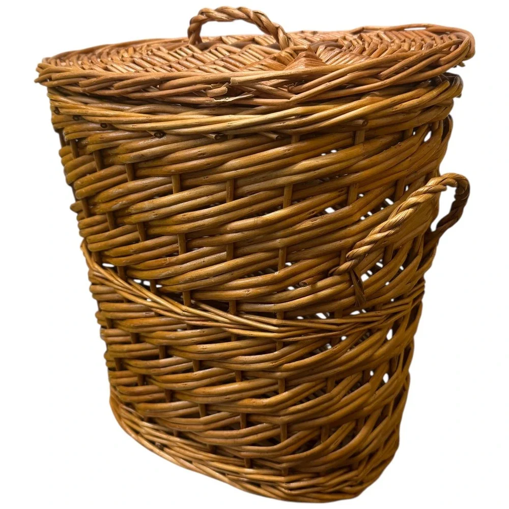 Oval Wicker Laundry Hamper with Lid‎ and Handles Honey Brown Storage Basket Used